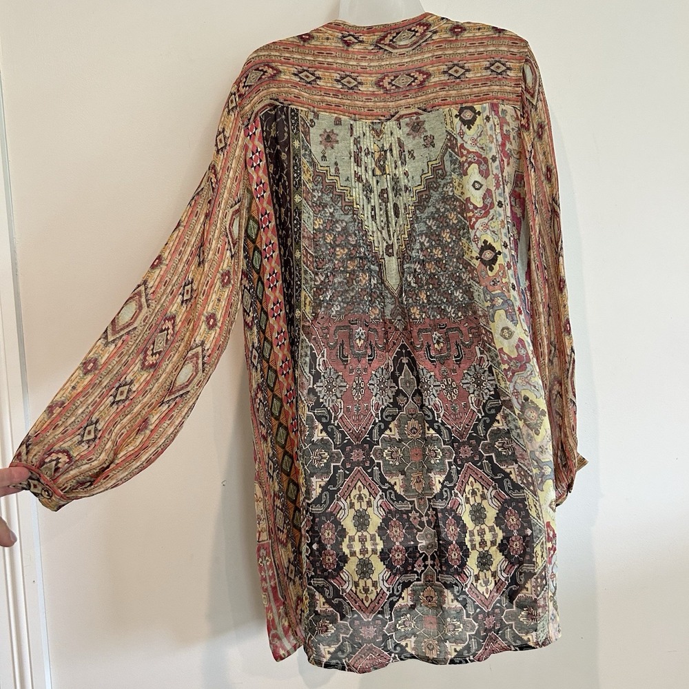 Soft Surroundings Makara Tunic Top Sz L  Bohemian Boho Sheer Artsy Colorful - Picture 3 of 10